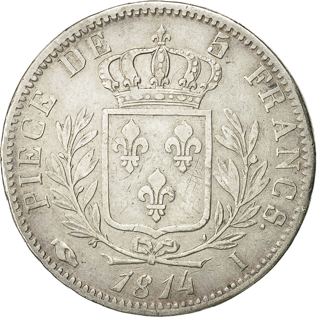 Coin, France, Louis XVIII, Louis XVIII, 5 Francs, 1814, Limoges, VF(30-35)