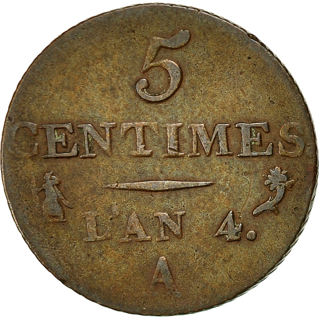 Coin, France, Dupré, 5 Centimes, AN 4, Paris, EF(40-45), Bronze, KM:635.1