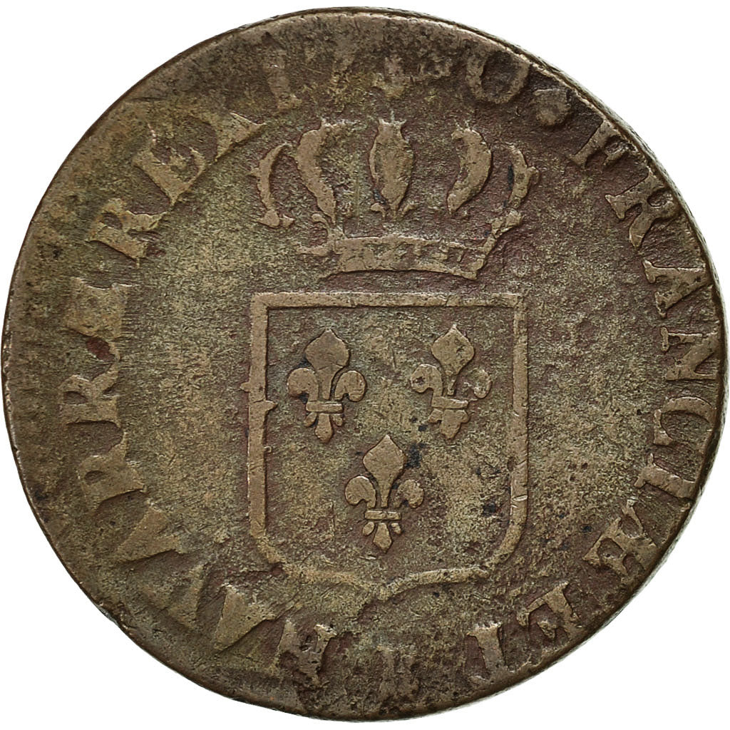 Moneda, Francia, Louis XVI, Sol, 1790, Rouen, BC+, Cobre, Gadoury:350