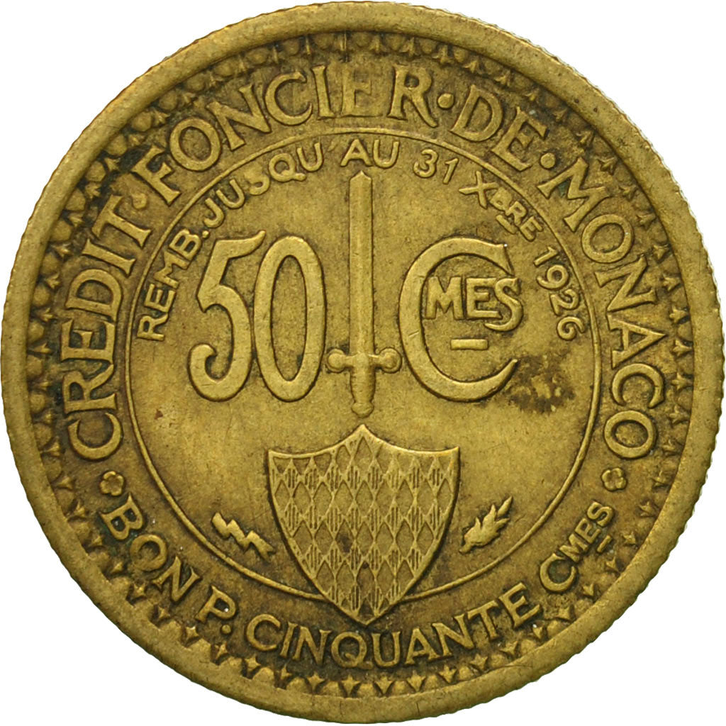 Moneta, Monaco, Louis II, 50 Centimes, 1924, Poissy, BB, Alluminio-bronzo