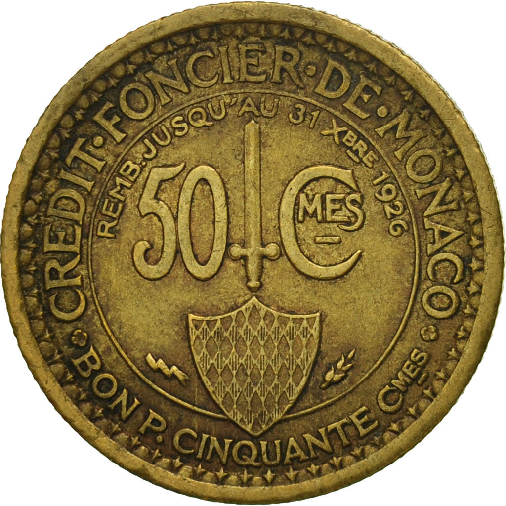 Moneta, Monaco, Louis II, 50 Centimes, 1924, Poissy, BB, Alluminio-bronzo