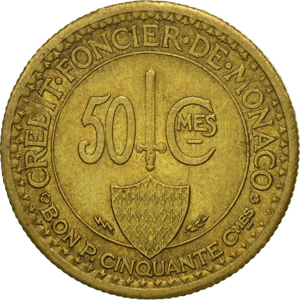 Coin, Monaco, Louis II, 50 Centimes, 1926, Poissy, EF(40-45), Aluminum-Bronze