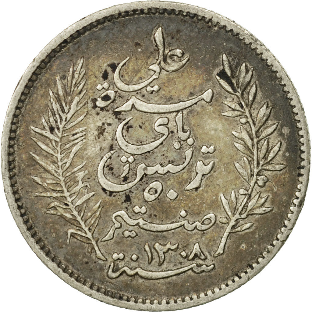 Monnaie, Tunisie, Ali Bey, 50 Centimes, 1891, Paris, TTB, Argent, Gadoury:136