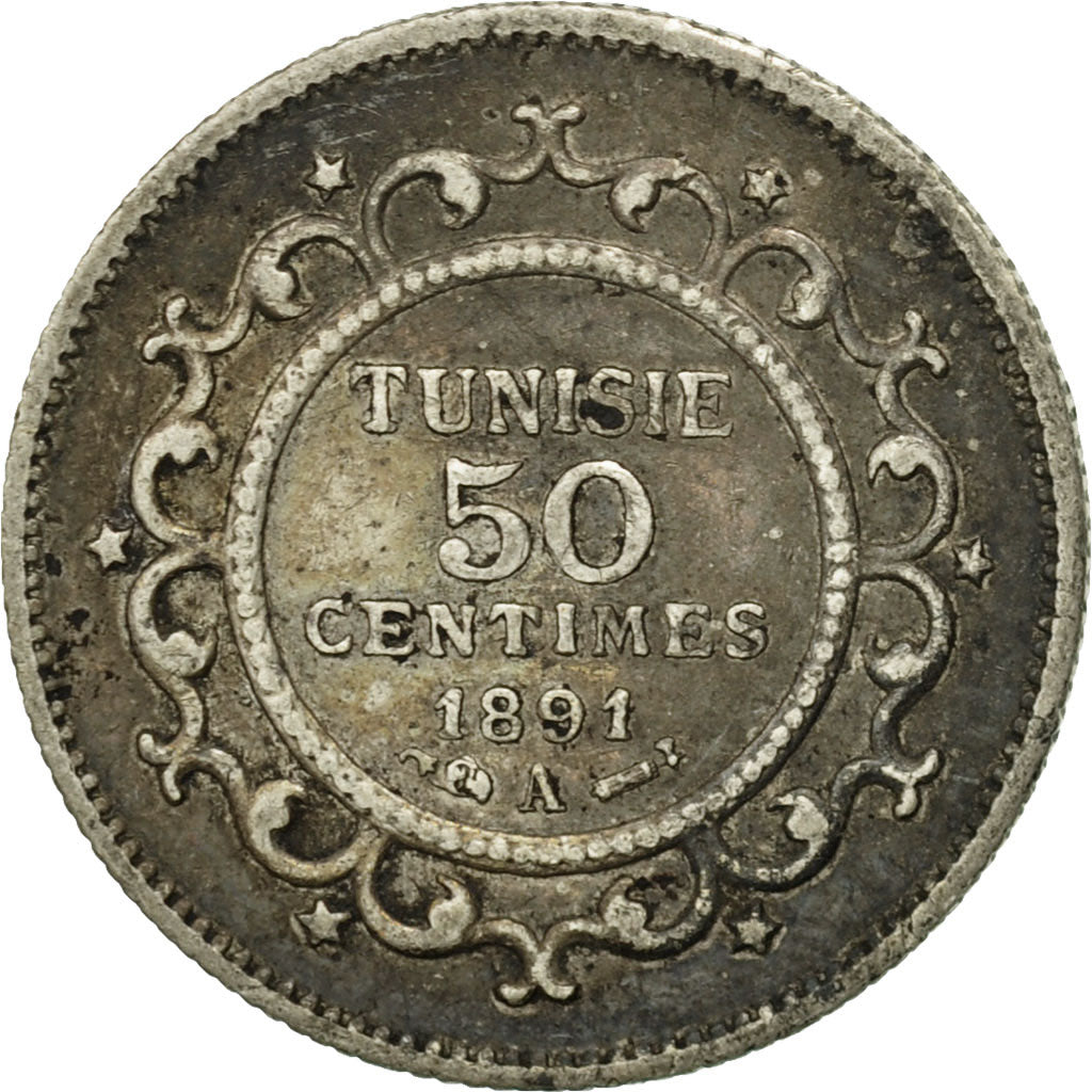 Monnaie, Tunisie, Ali Bey, 50 Centimes, 1891, Paris, TTB, Argent, Gadoury:136