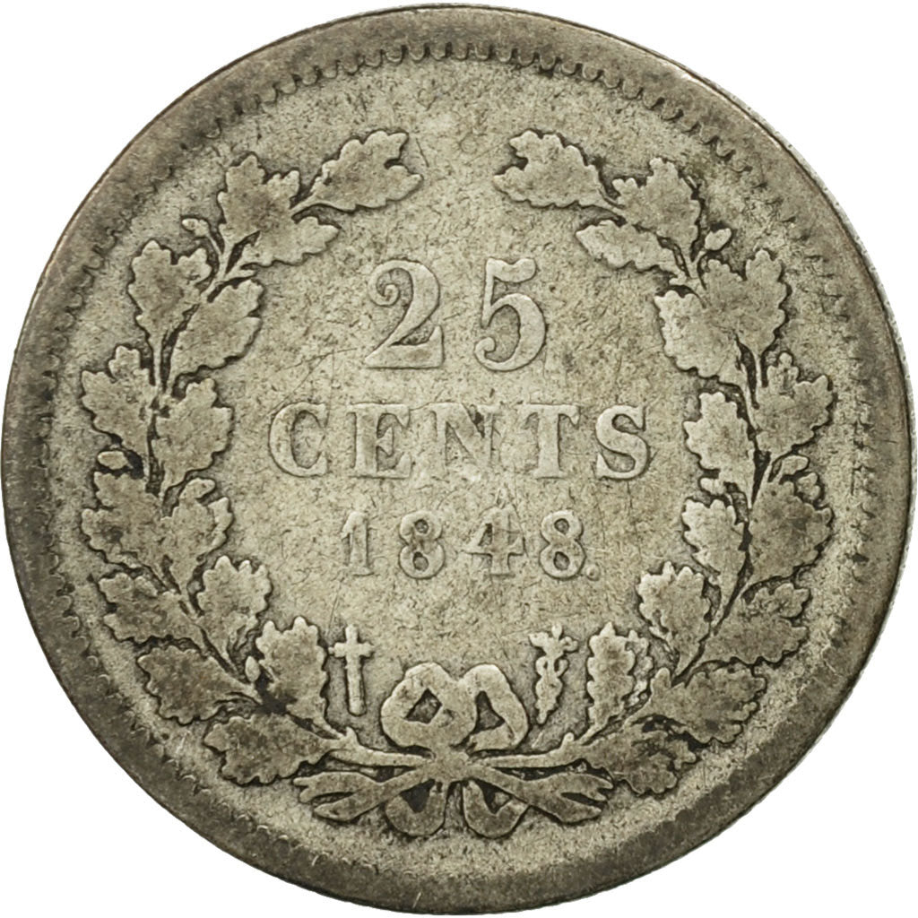 Moneta, Paesi Bassi, William II, 25 Cents, 1848, MB, Argento, KM:76