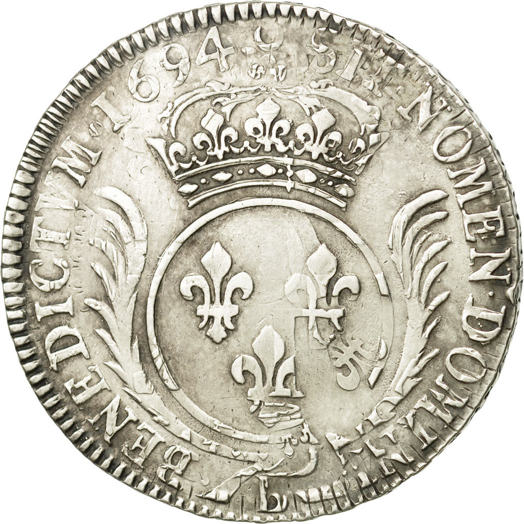 Coin, France, Louis XIV, Écu aux palmes, Ecu, 1694, Rouen, EF(40-45), Silver