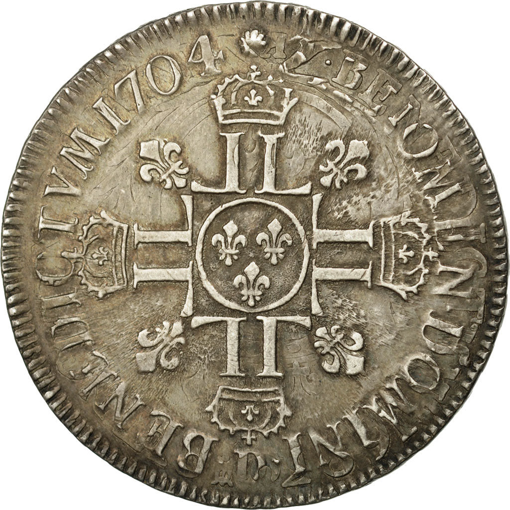Monnaie, France, Louis XIV, Écu aux 8 L 2e type, Ecu, 1704, Lyon, TTB, Argent