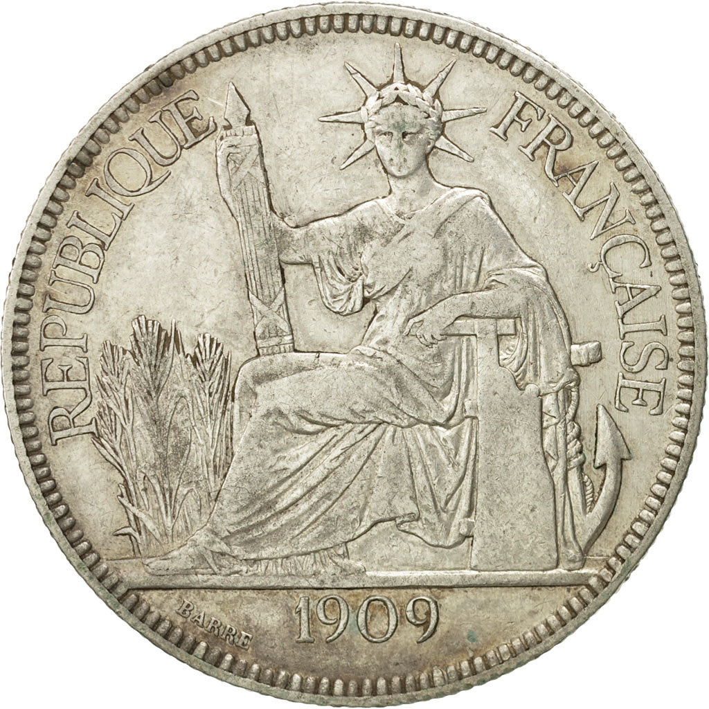 Monnaie, FRENCH INDO-CHINA, Piastre, 1909, Paris, TB+, Argent, KM:5a.1