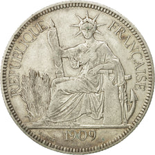 Monnaie, FRENCH INDO-CHINA, Piastre, 1909, Paris, TB+, Argent, KM:5a.1