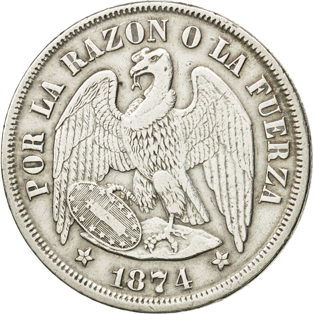Monnaie, Chile, Peso, 1874, Santiago, TTB, Argent, KM:142.1