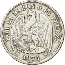 Monnaie, Chile, Peso, 1874, Santiago, TTB, Argent, KM:142.1