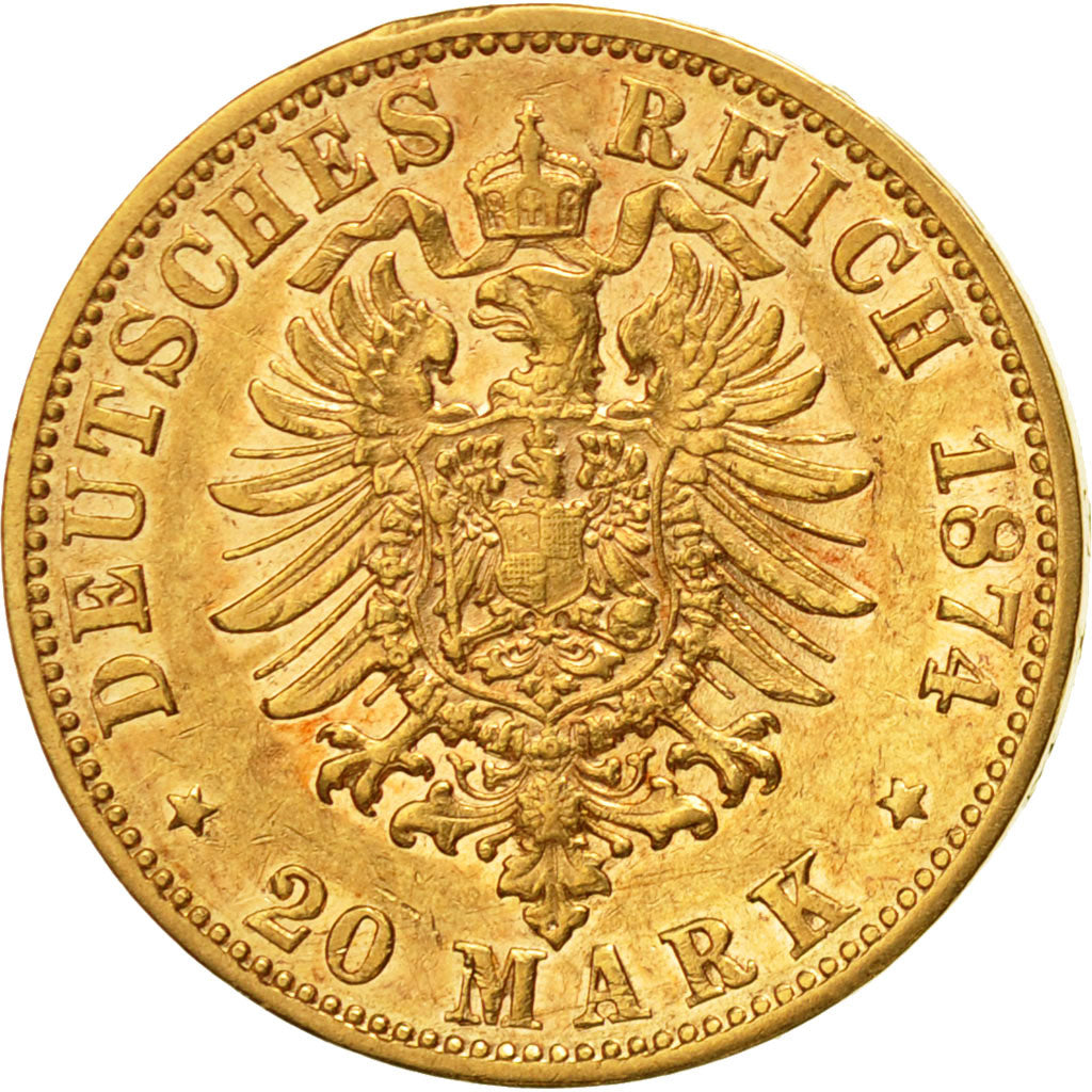 Münze, Deutsch Staaten, BAVARIA, Ludwig II, 20 Mark, 1874, Munich, SS, Gold