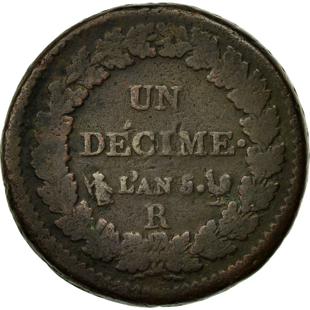 Munten, Frankrijk, Dupré, Decime, AN 5, Orléans, ZG+, Bronze, KM:645.7
