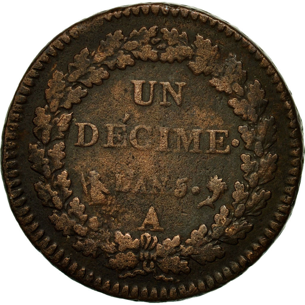 Coin, France, Dupré, Decime, AN 5, Paris, VF(30-35), Bronze, KM:644.1