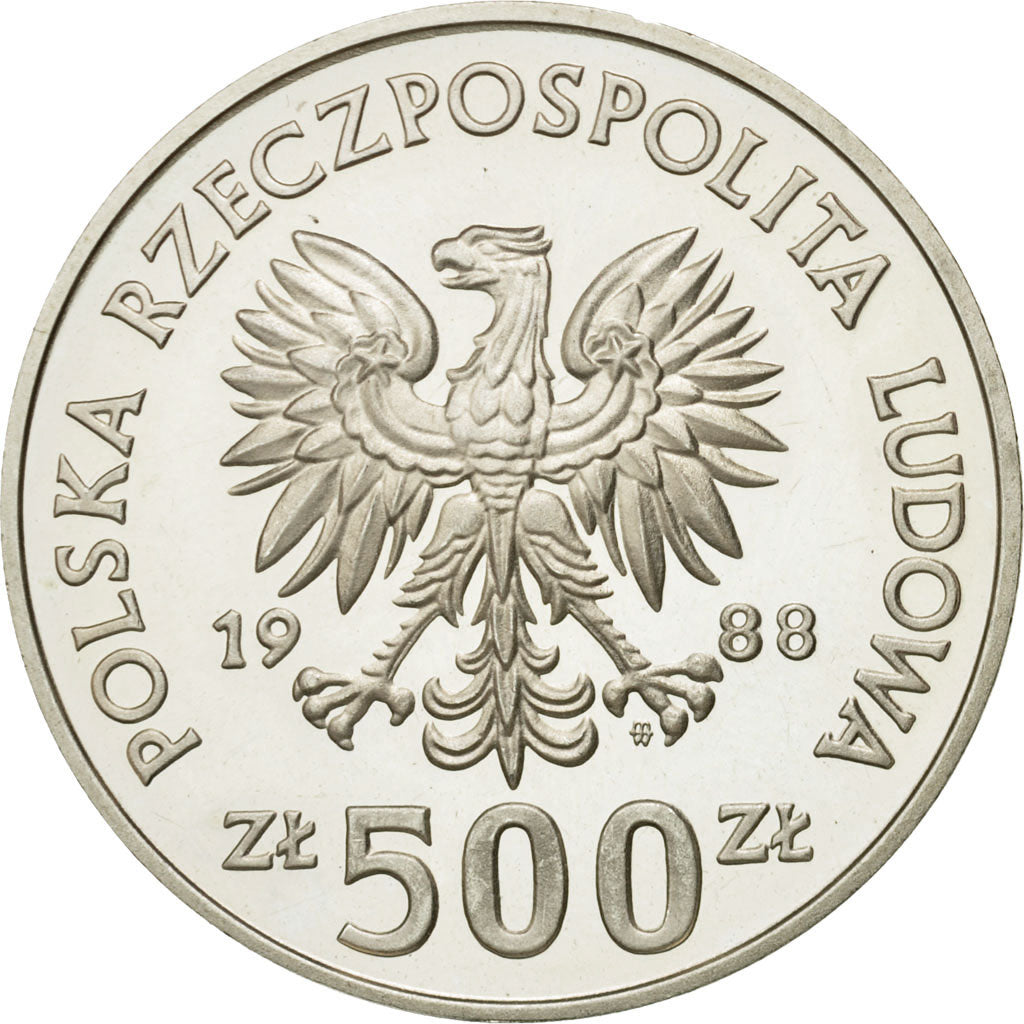 Coin, Poland, 500 Zlotych, 1988, Warsaw, MS(65-70), Silver, KM:184