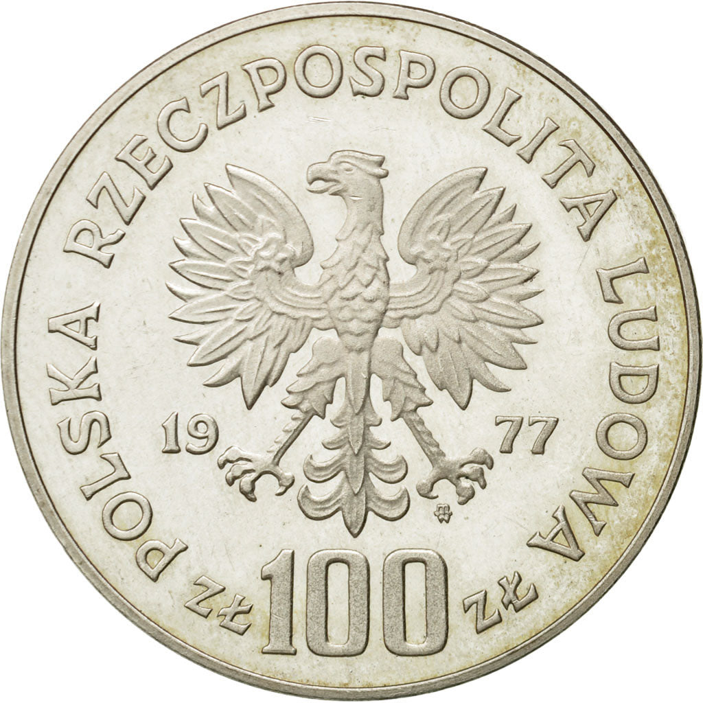 Munten, Polen, 100 Zlotych, 1977, Warsaw, UNC-, Zilver, KM:91
