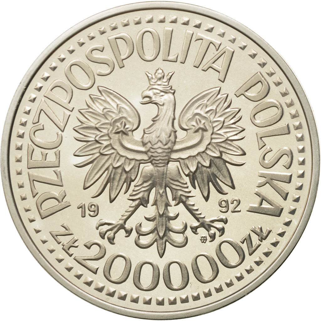 Coin, Poland, 200000 Zlotych, 1992, Warsaw, MS(63), Silver, KM:254
