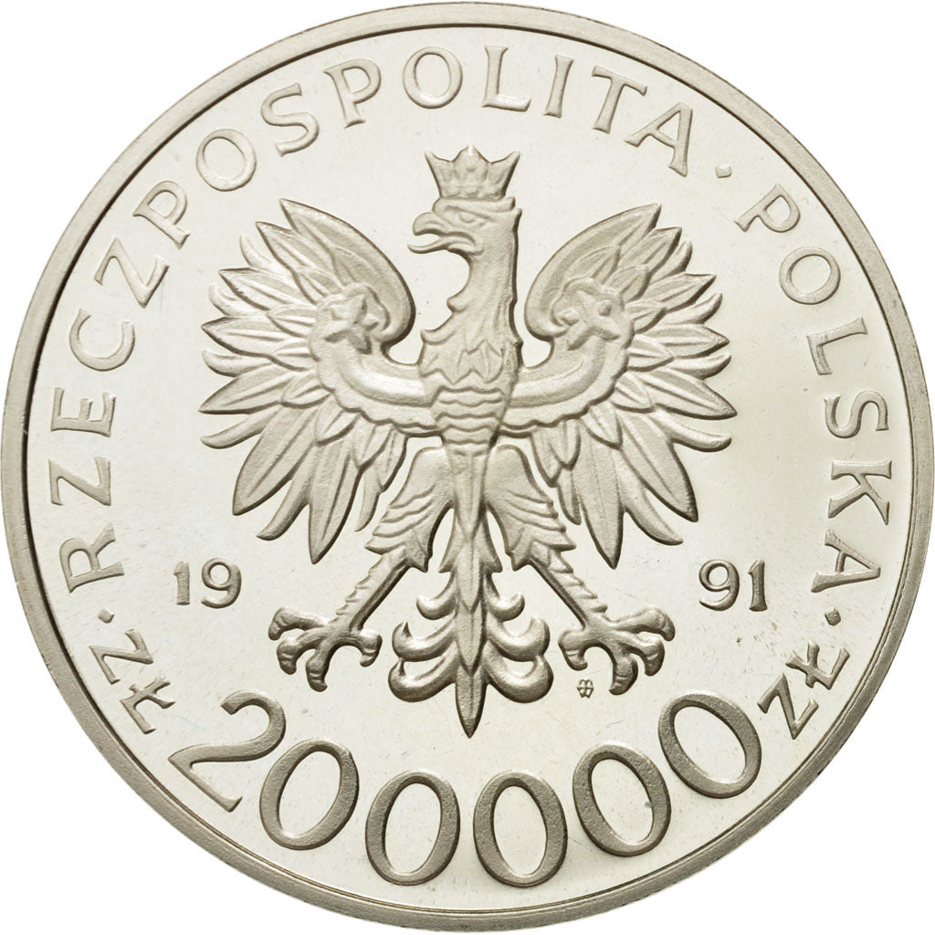 Coin, Poland, 200000 Zlotych, 1991, Warsaw, MS(63), Silver, KM:251