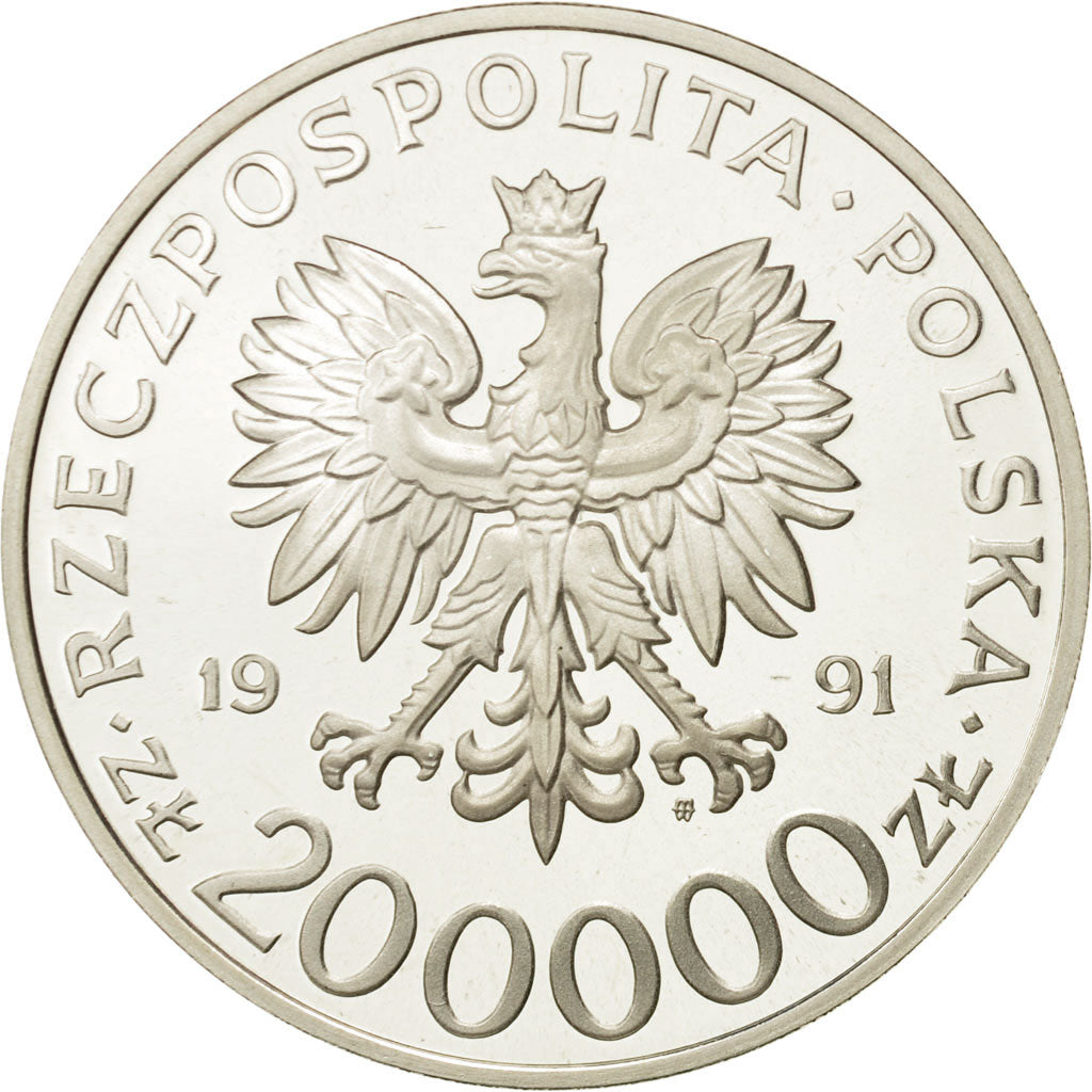 Coin, Poland, 200000 Zlotych, 1991, Warsaw, MS(63), Silver, KM:252