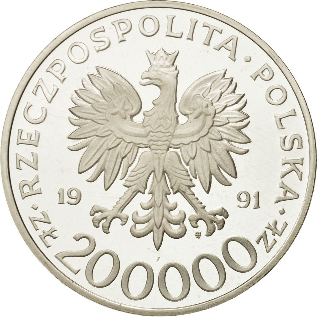 Coin, Poland, 200000 Zlotych, 1991, Warsaw, MS(63), Silver, KM:242