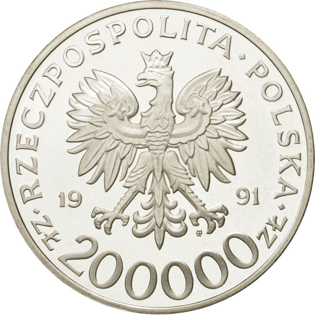 Coin, Poland, 200000 Zlotych, 1991, Warsaw, MS(63), Silver, KM:242