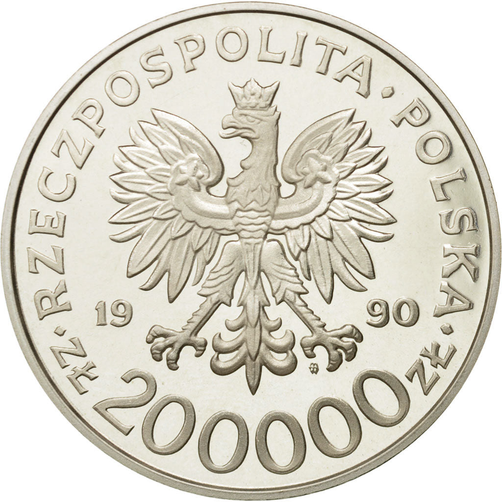 Coin, Poland, 200000 Zlotych, 1990, Warsaw, MS(63), Silver, KM:240
