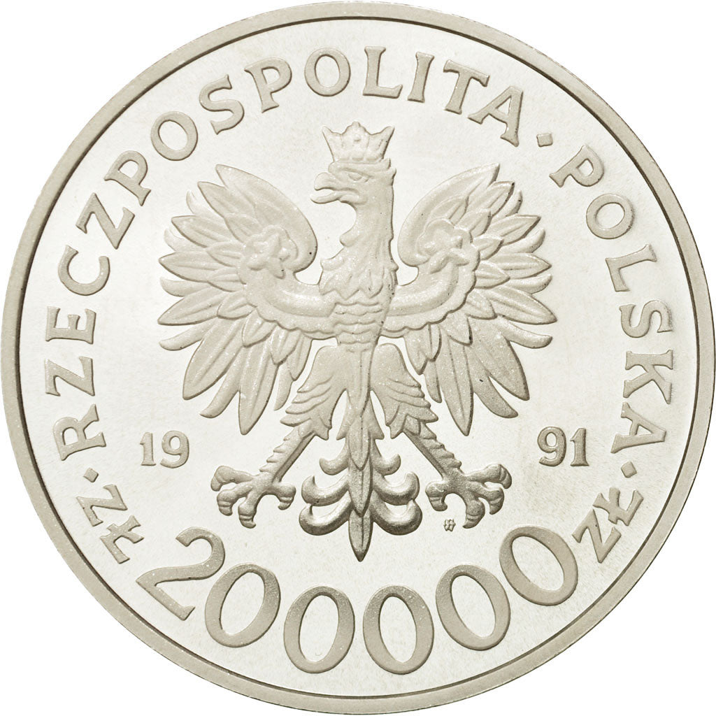 Coin, Poland, 200000 Zlotych, 1991, Warsaw, MS(63), Silver, KM:218