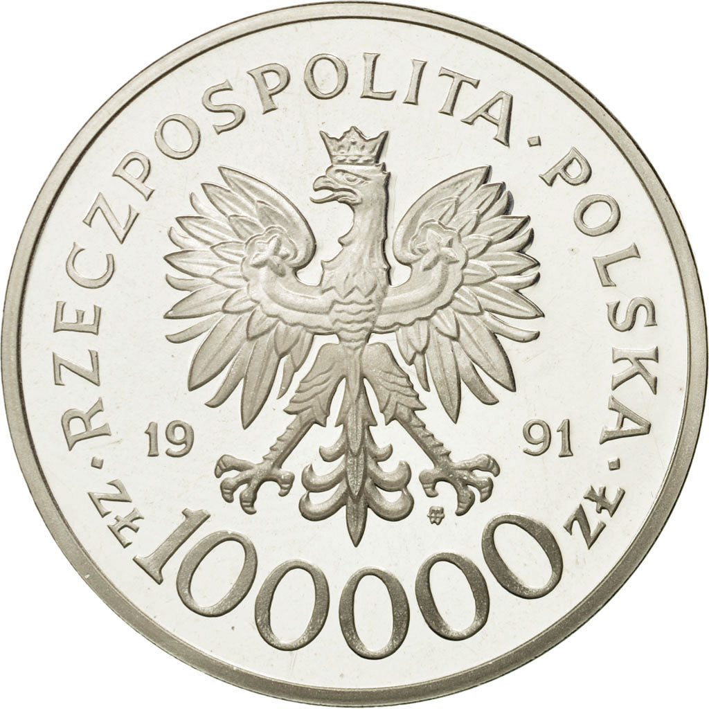 Coin, Poland, 100000 Zlotych, 1991, Warsaw, MS(63), Silver, KM:235