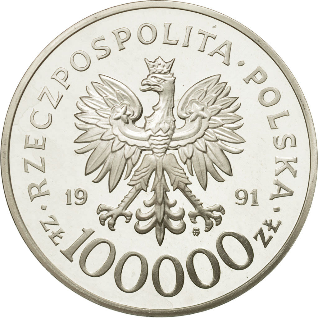 Coin, Poland, 100000 Zlotych, 1991, Warsaw, MS(63), Silver, KM:238