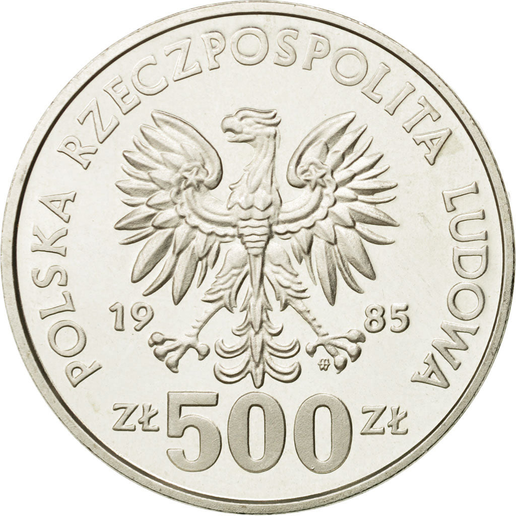 Coin, Poland, 500 Zlotych, 1985, Warsaw, MS(63), Silver, KM:158