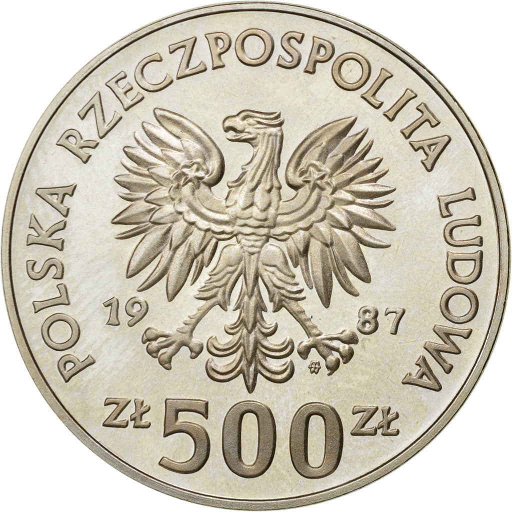 Coin, Poland, 500 Zlotych, 1987, Warsaw, MS(63), Silver, KM:165