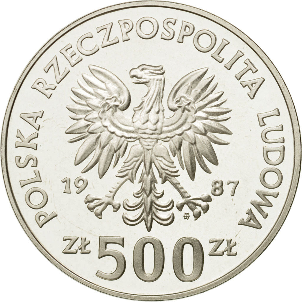 Moneda, Polonia, 500 Zlotych, 1987, Warsaw, SC, Plata, KM:172