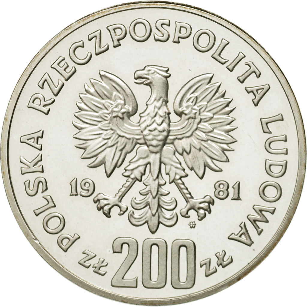 Coin, Poland, 200 Zlotych, 1981, Warsaw, MS(63), Silver, KM:125