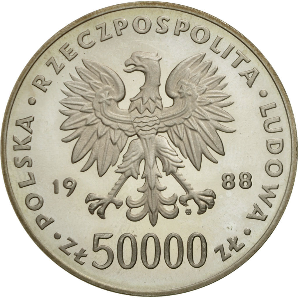 Moneda, Polonia, 50000 Zlotych, 1988, Warsaw, SC, Plata, KM:180