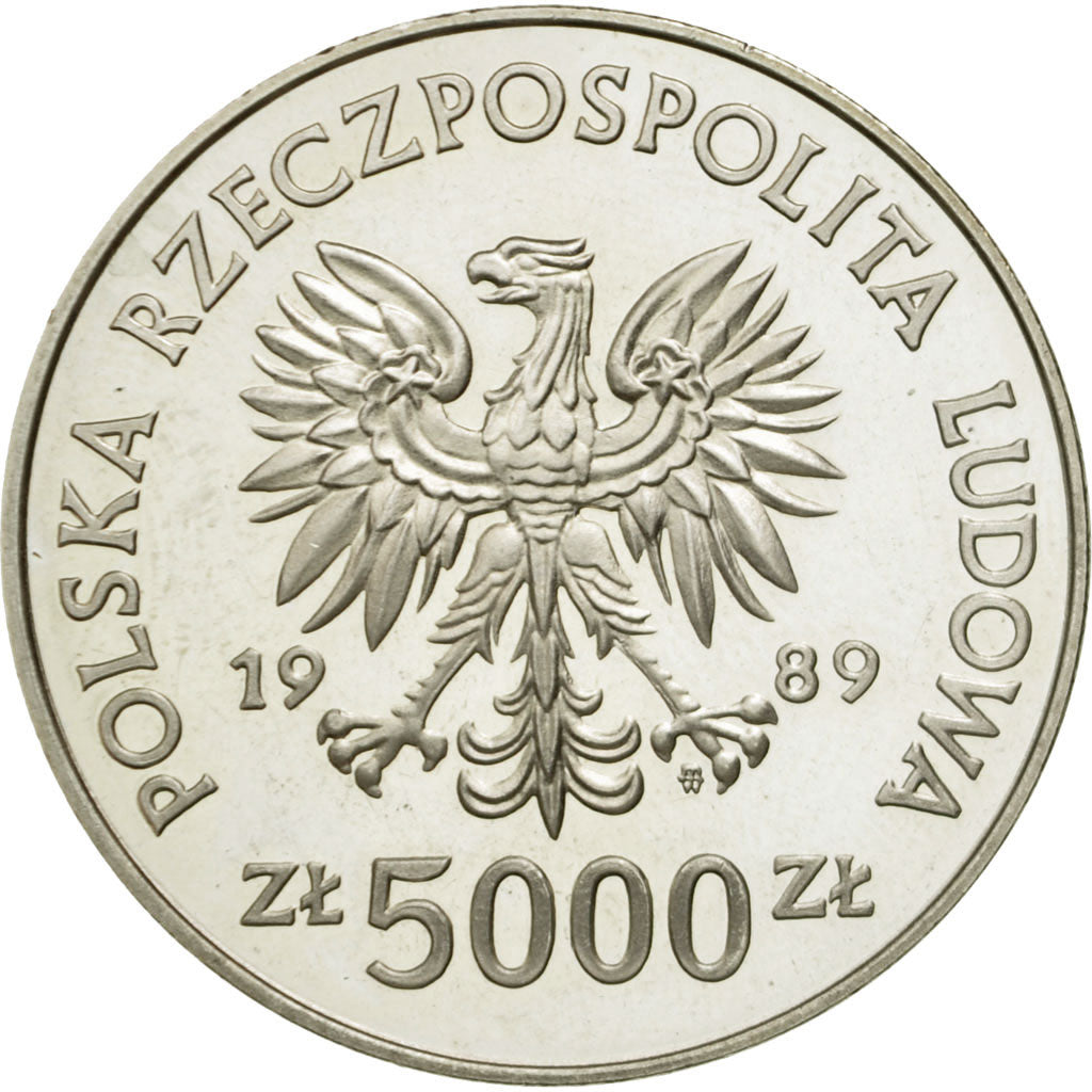 Monnaie, Pologne, 5000 Zlotych, 1989, Warsaw, SPL, Argent, KM:193