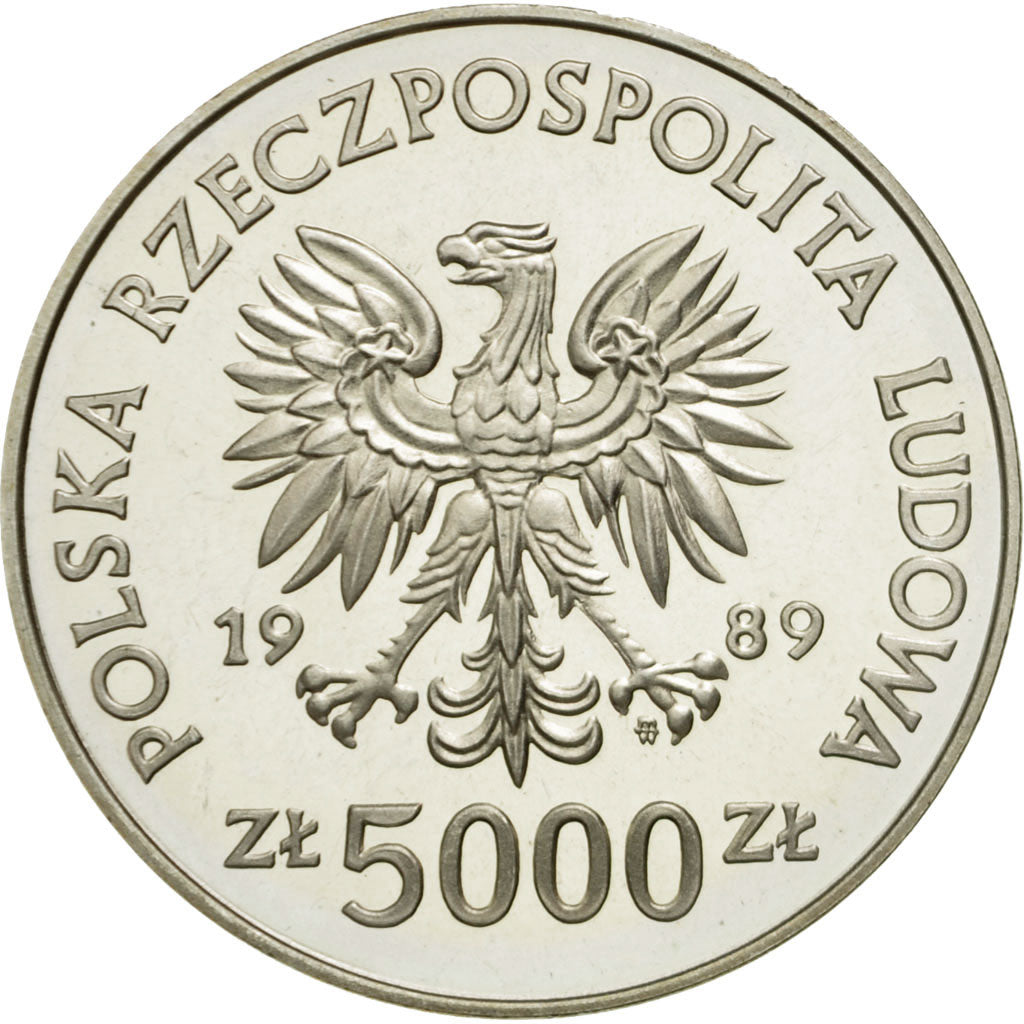 Coin, Poland, 5000 Zlotych, 1989, Warsaw, MS(63), Silver, KM:193