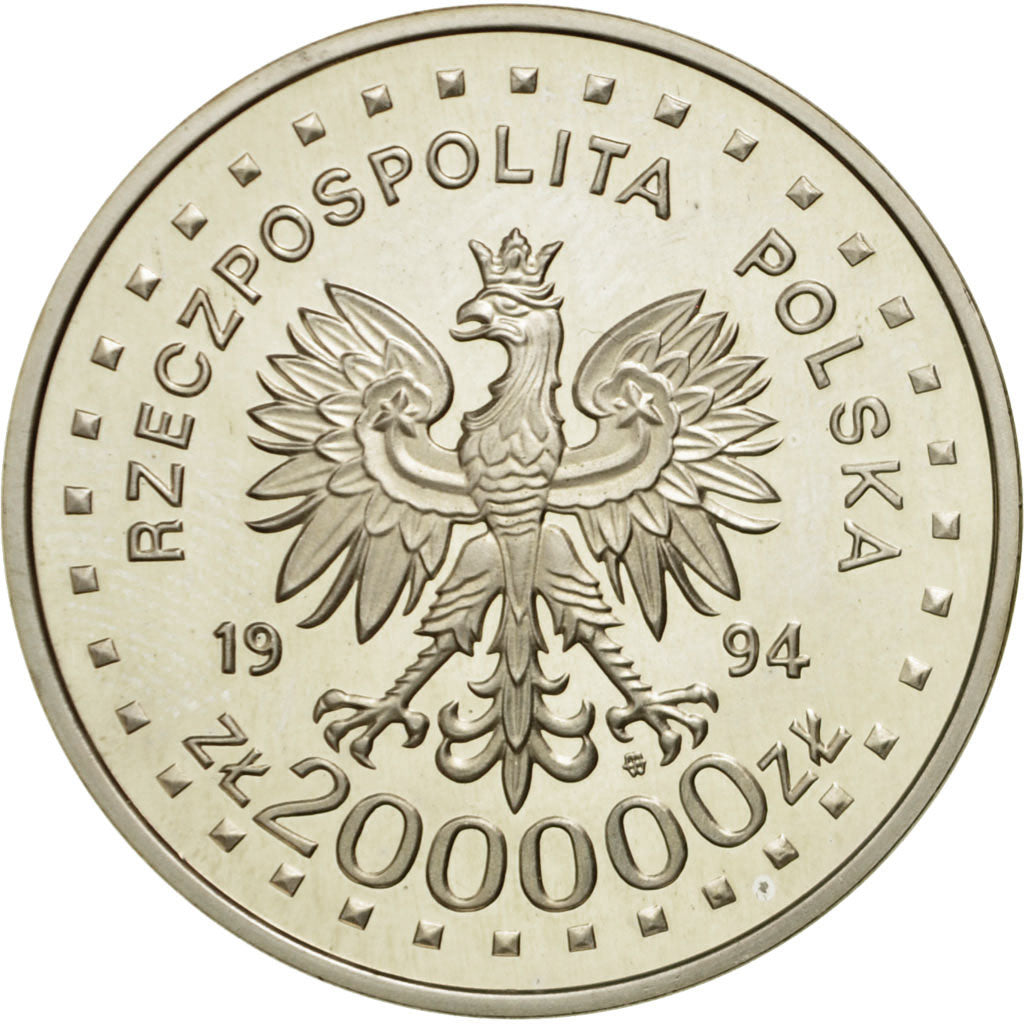Coin, Poland, 200000 Zlotych, 1994, Warsaw, MS(65-70), Silver, KM:275