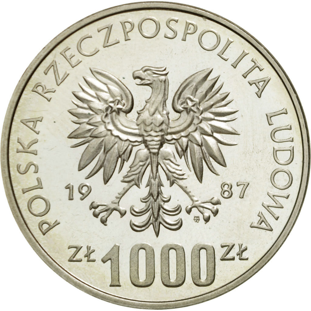 Moneda, Polonia, 1000 Zlotych, 1987, Warsaw, SC, Plata, KM:Pr565