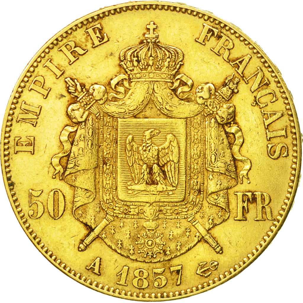 Moneta, Francia, Napoleon III, Napoléon III, 50 Francs, 1857, Paris, BB, Oro