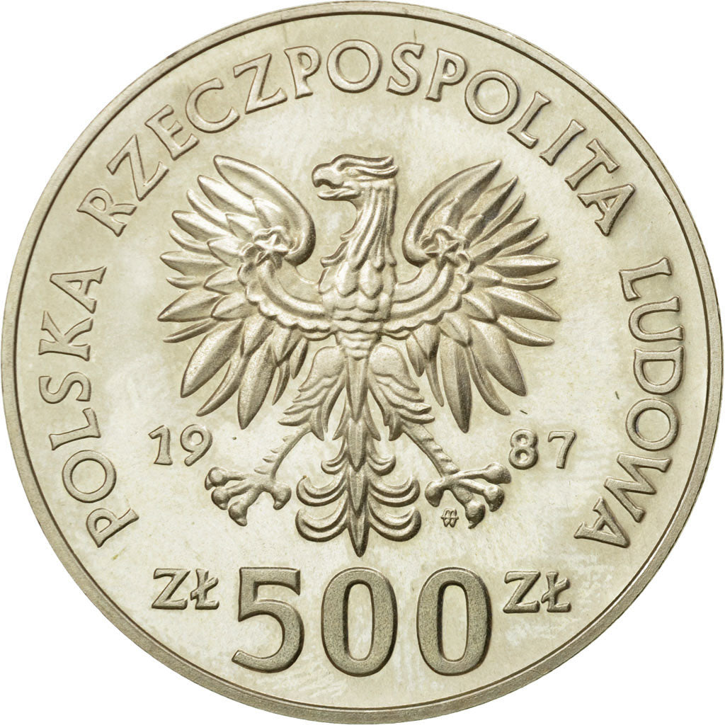 Moneda, Polonia, 500 Zlotych, 1987, Warsaw, SC, Plata, KM:165