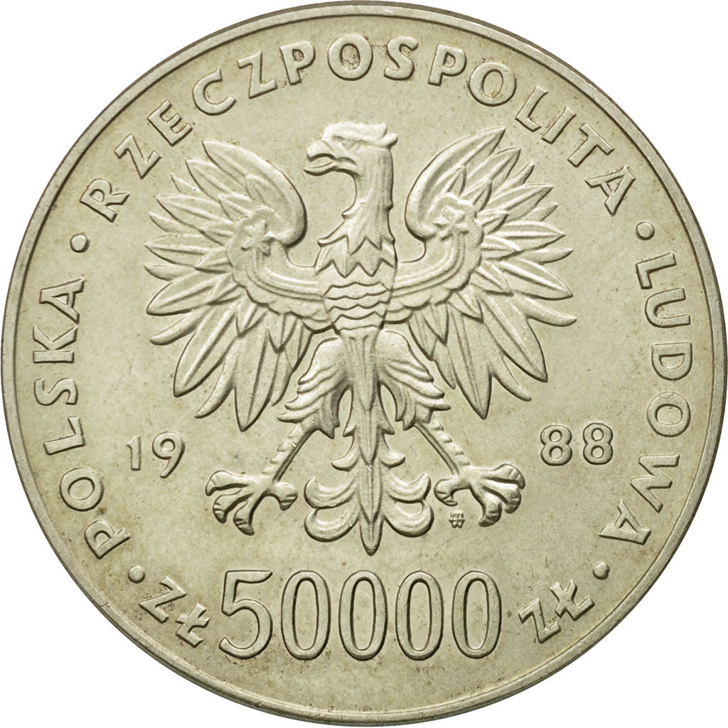 Coin, Poland, 50000 Zlotych, 1988, Warsaw, MS(63), Silver, KM:180