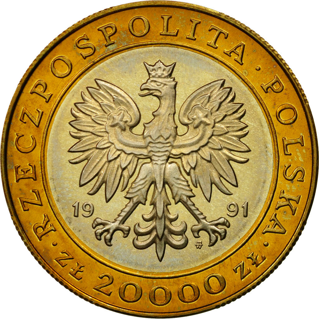 Coin, Poland, 20000 Zlotych, 1991, Warsaw, MS(63), Bi-Metallic, KM:215