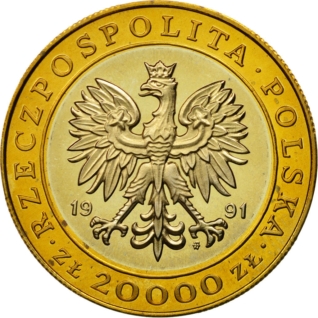 Coin, Poland, 20000 Zlotych, 1991, Warsaw, MS(65-70), Bi-Metallic, KM:215