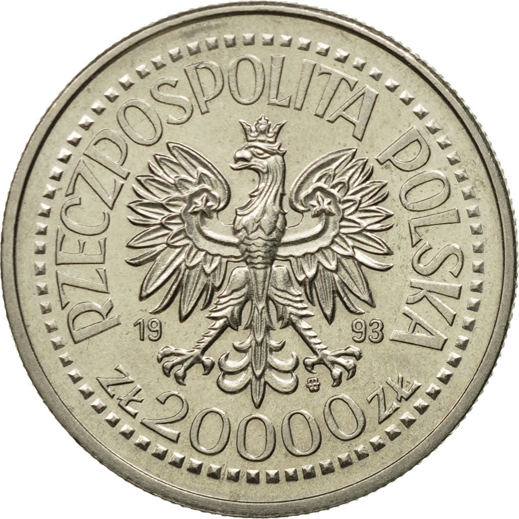 Coin, Poland, 20000 Zlotych, 1993, Warsaw, MS(63), Copper-nickel, KM:256