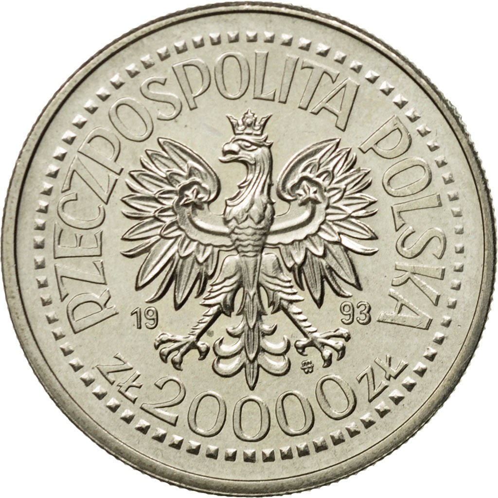 Coin, Poland, 20000 Zlotych, 1993, Warsaw, AU(55-58), Copper-nickel, KM:256