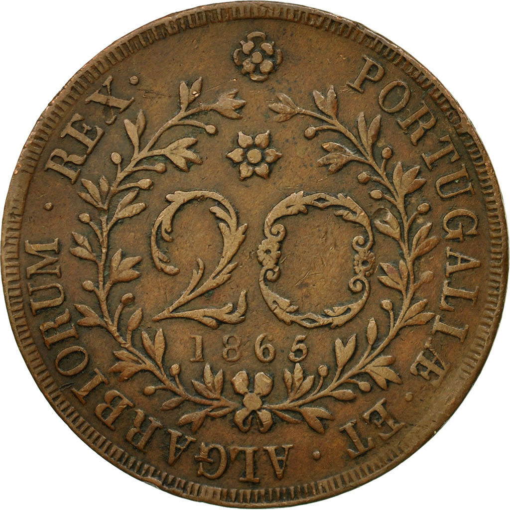 Moneta, Azzorre, 20 Reis, 1865, SPL-, Rame, KM:15