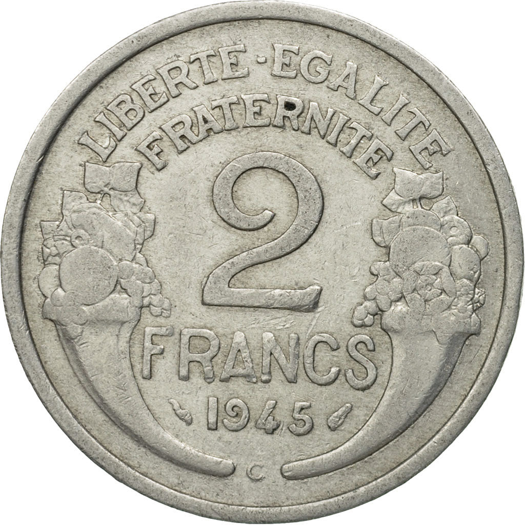 Münze, Frankreich, Morlon, 2 Francs, 1945, Castelsarrasin, SS, Aluminium