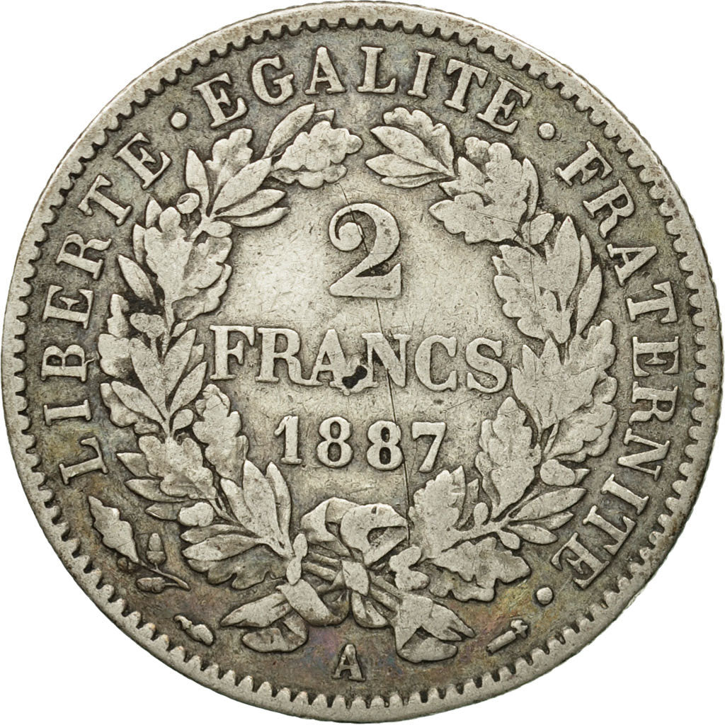 Monnaie, France, Cérès, 2 Francs, 1887, Paris, TB+, Argent, Gadoury:530a