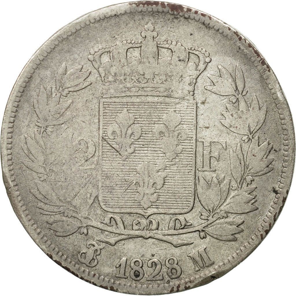 Münze, Frankreich, Charles X, 2 Francs, 1828, Toulouse, S, Silber, KM:725.9