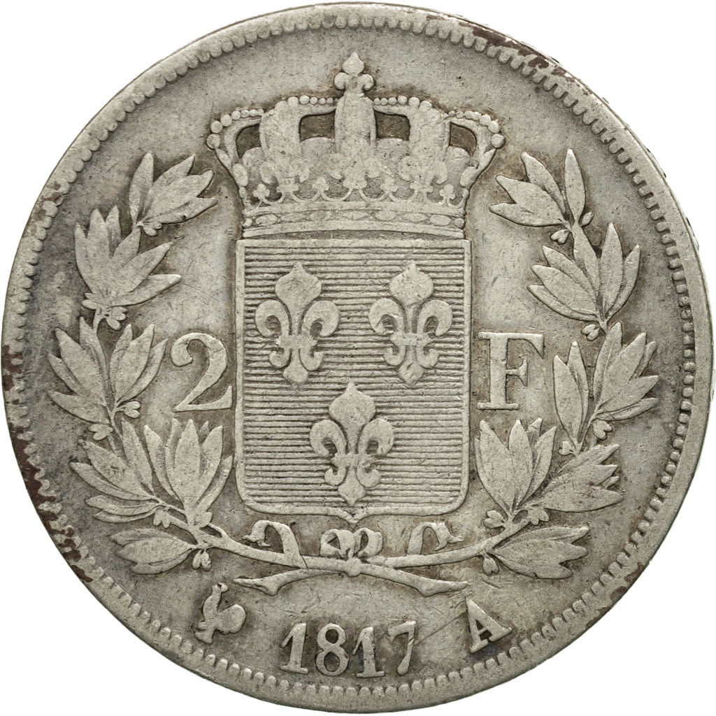 Moneda, Francia, Louis XVIII, Louis XVIII, 2 Francs, 1817, Paris, BC+, Plata